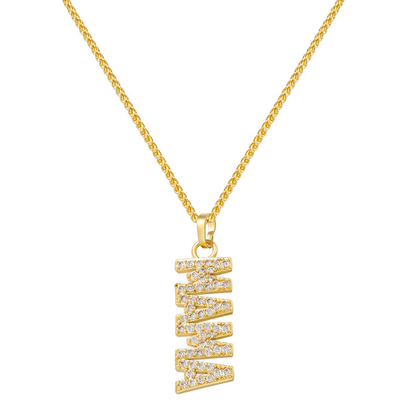 Wholesale Copper inlaid zirconium English letter MAMA necklace